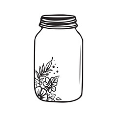 Glass Mason Jar Collect moments not things Ball jar Canning Empty jar with blank label, Hand drawn Glass mason jar outline line art clip art template,Simple flat vector illustration design