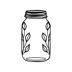Glass Mason Jar Collect moments not things Ball jar Canning Empty jar with blank label, Hand drawn Glass mason jar outline line art clip art template,Simple flat vector illustration design