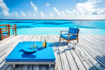 swimming pool and chairs blue background