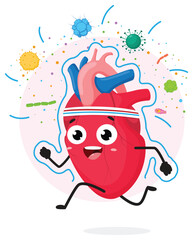 Healthy human heart with immunity defence cartoon character, isolated on white background