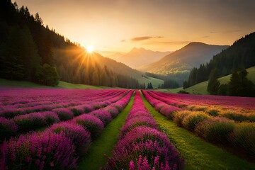 lavender field at sunset