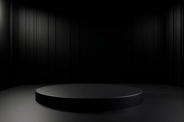Empty gradient black backdrop, abstract light dark background space with spotlight product display stage on presentation ground platform. Generative AI