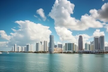 Fototapeta na wymiar Stunning Miami skyline with panoramic views of buildings, skyscrapers, clouds and sky. Generative AI