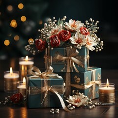 Luxurious and Elegant Christmas Gift Boxes. Christmas Presents and Decorations