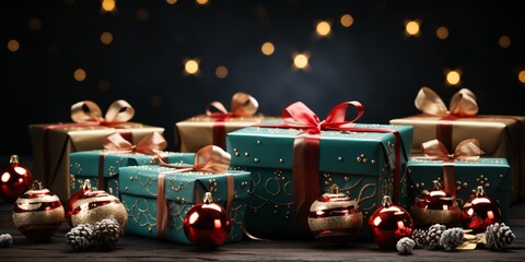 Luxurious and Elegant Christmas Gift Boxes. Christmas Presents and Decorations