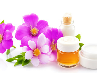 Cosmetic with flowers natural cosmetics beauty concept modern still life product  