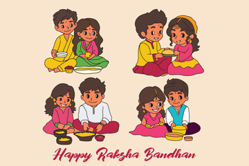 Happy Raksha Bandhan Greeting Cards
Celebration Concept with
Doodle Style Illustration of
Sister to Her Brother on Abstract Background.