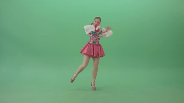 Ukraine Folk Girl dancing Hopak dance in national costume isolated on Green Background