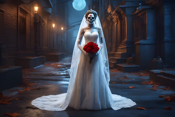 Dead bride for Halloween. Generative AI	
