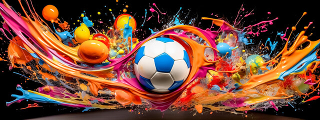  soccer sport, football ball, art watercolors colorful banner 