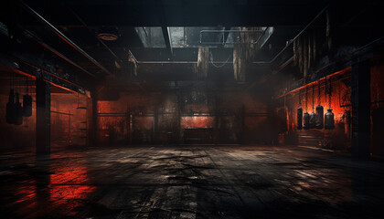 Fiery Intensity: Grunge-Styled Boxing Gym with Dark Background
