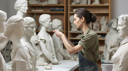 Sculptor creating statues. Maintenance of sculptural works of art. ia generate
