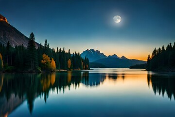Lake with moon 