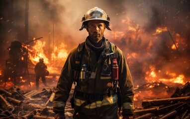 Naklejka premium Fight for Safety: Firefighter at the Fire Center.