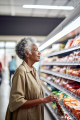 Senior woman in a grocery store