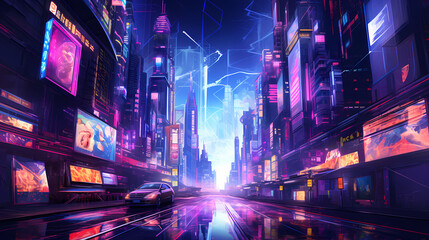 Obraz premium In the silent corners of a digital metropolis, neon glows breathe life into pixelated alleyways