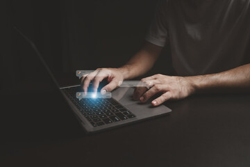 People typing messages, business people typing messages via online messaging app, sending data and chatting via wireless internet network. The concept of using wireless technology in communication.