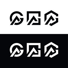 vector, set, A logo, AG logo, G logo, houses, peaks, mountains, circles, squares, hexagons, frames, triangles, black and white