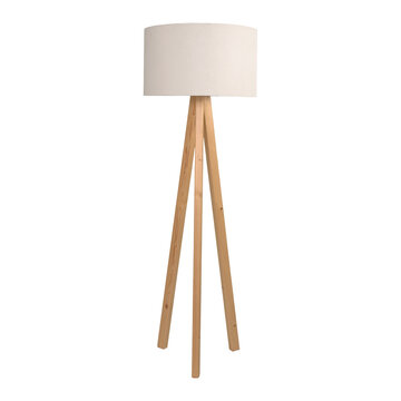 Wooden standing floor lamp isolated on white background. Interior design Inspiration. Furniture modern inspiration. Home living. Wooden Wardrobe inspiration.