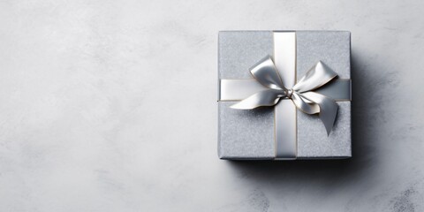 Silver Gift Box on White Background. Christmas Present