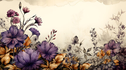 a bunch of dried flowers on a retro surface wall background