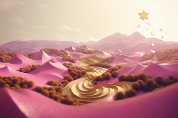 Pink digital landscape featuring a golden euro symbol. Generative AI - obrazy, fototapety, plakaty