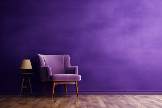 Indoor decor featuring chair against a purple wall. Generative AI