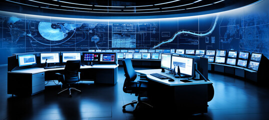 Generic control room with control equipment - obrazy, fototapety, plakaty