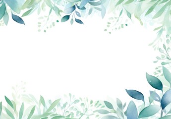 Fototapeta na wymiar green leaves and flowers in watercolor background