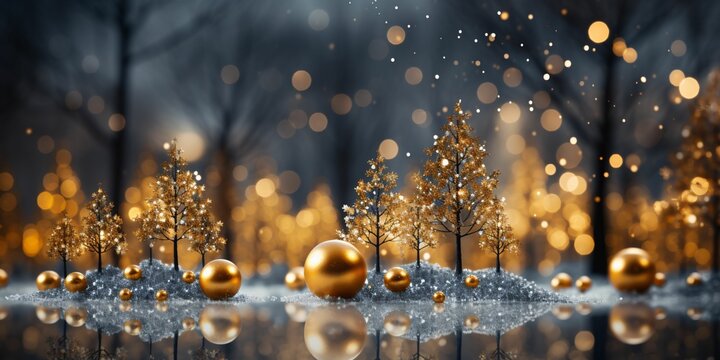 Golden Christmas Tree with Sparkling Lights