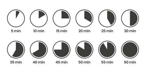 Time icons set. Meal preparation time icons. Cook time icons. Boiling time. Frying time icons. Vector illustration