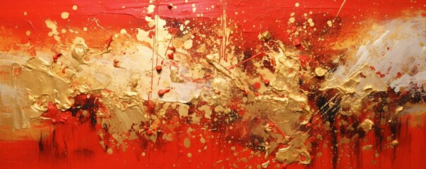 Abstract Rough Red and Gold Art Painting Texture Background. Oil Paint Texture