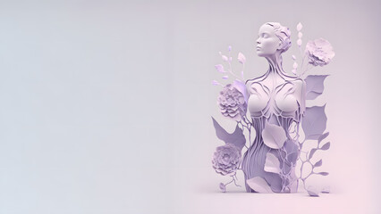 Wondrous minimalistic illustration silhuet woman created by with purple flowers.