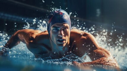 Portrait of athlete swimmer swimming in the pool.