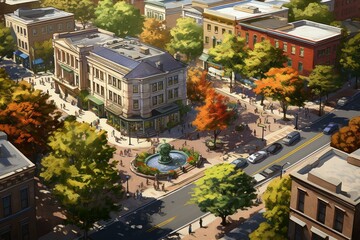 Bird's eye view of Saratoga Springs's Broadway. Generative AI