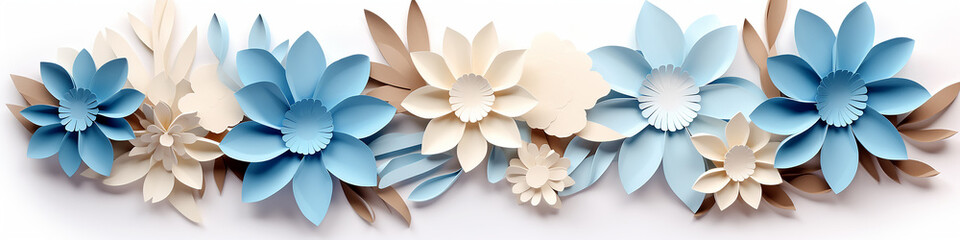 flowers paper sculpture ornament white background long narrow row.