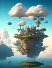 "Wandering Skies": Design a series of floating islands drifting through the sky, each one hosting a unique ecosystem and architectural style.