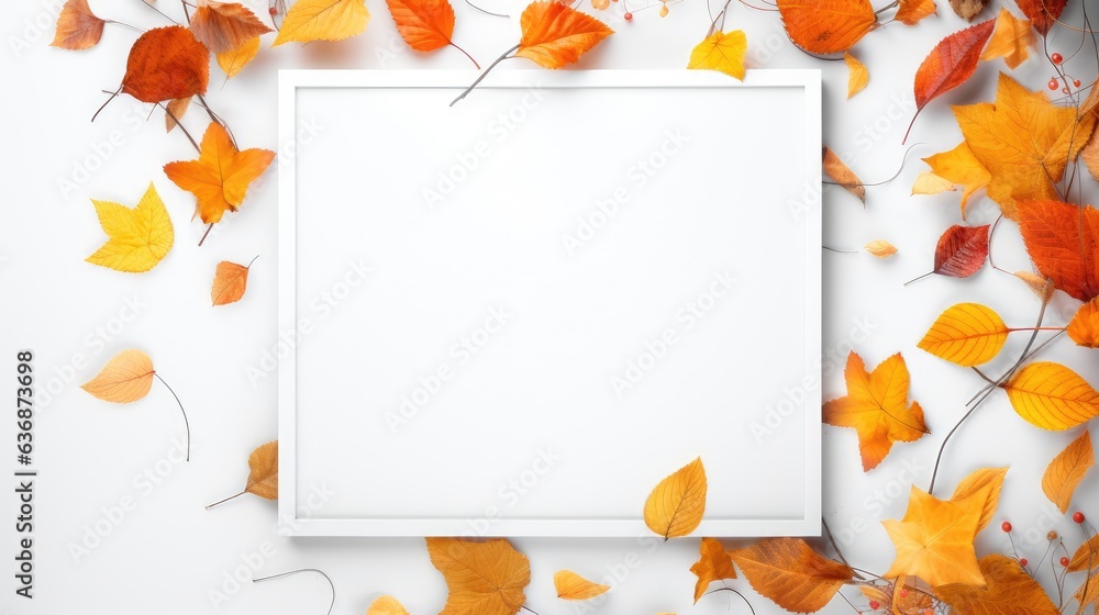 Poster background - banner isolated autumn leaves place for text created with generative ai technology.
