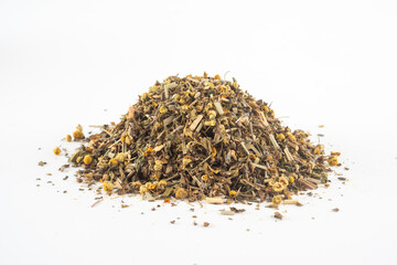 Detail of fragrant and healing tea lice made from a mixture of special herbs.