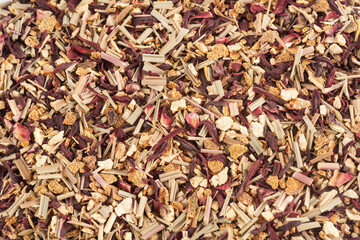 Detail of fragrant and healing tea lice made from a mixture of special herbs.