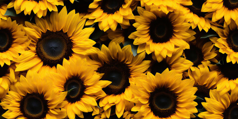 Sunflowers Seamless texture. Beautiful yellow floral pattern.