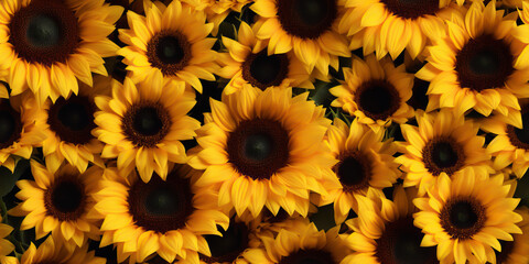 Sunflowers Seamless texture. Beautiful yellow floral pattern.