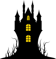 Halloween black castle clip art. Silhouette of house template. Vector illustration.
