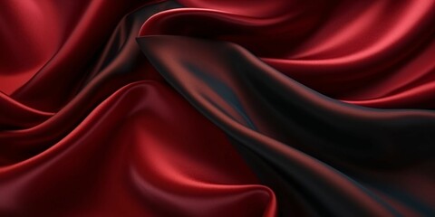 Fototapeta premium Red Maroon Silk Background. Satin Fabric