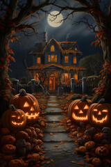 halloween background with pumpkin.Generative Ai