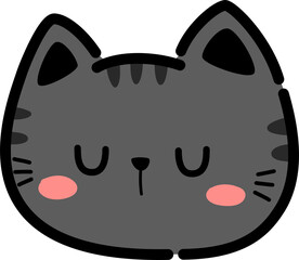 sleeping black tabby cat head flat style cartoon doodle element illustration