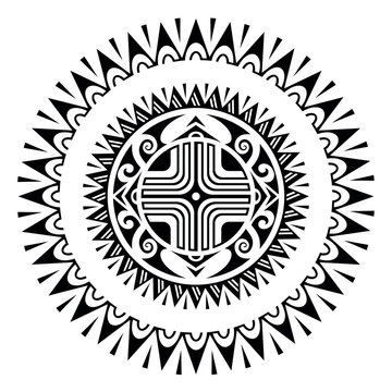 Round tattoo geometric ornament maori style. Black and white