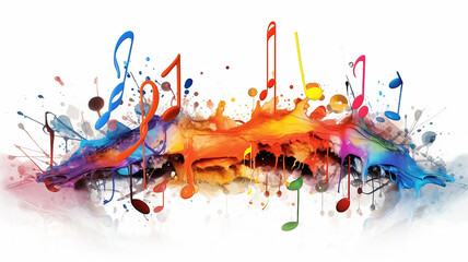 abstract musical background a swirl of multicolored notes on a white background isolated. - obrazy, fototapety, plakaty