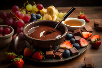 Chocolate Fondue, melted chocolate for dipping fruits and treats