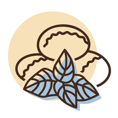 Mozzarella cheese with basil vector icon